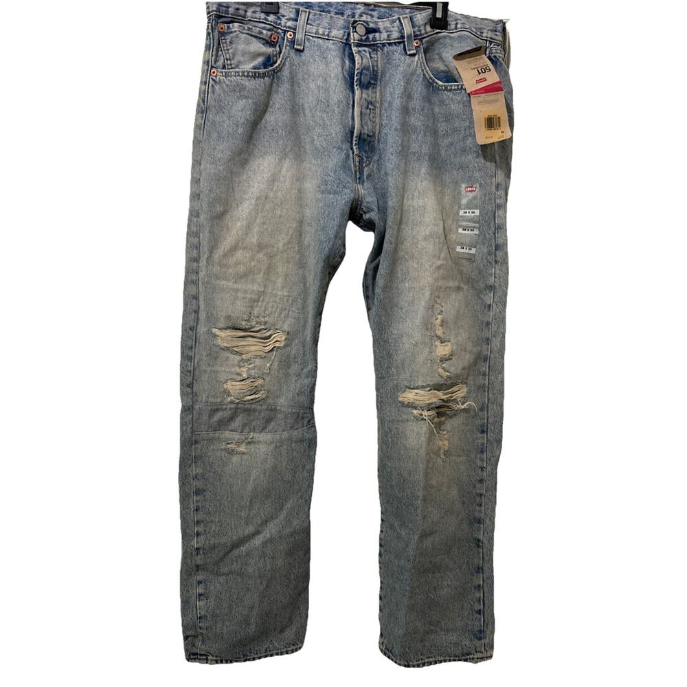 Levi's 501 Original Jeans Button Fly Men’s 38 X 32 Light Wash Distressed Cotton